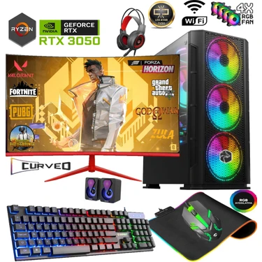 Apphirex TC77 Ryzen 5 5500 16GB 512GB M.2 SSD RTX3050 24'' Curved Oyuncu Masaüstü Bilgisayarı Hazır