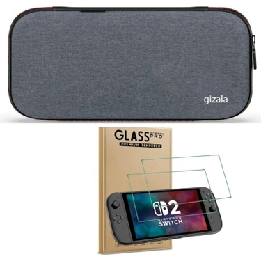 Gizala Switch 2 Slim Taşıma Çantası + Switch 2 Temperli Cam Ekran Koruyucu 2li Bundle