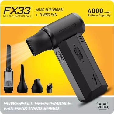 💨 Subzero FX33 Mini Turbo Jet Fan / Araç Süpürge | Güçlü Emiş, Kompakt Tasarım, USB