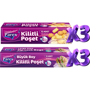 Parex Kilitli Buzdolabı Poşet 3 Büyük 3 Küçük