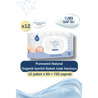 Organik Içerikli %99 Saf Su Bebek Islak Havlusu