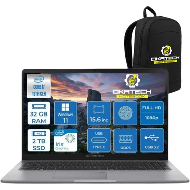 Asus Expertbook P1 P1503 Intel Core I7-13620H 32 GB Ddr5 2 TB SSD Wın 11 Pro 15.6 Fhd Intel UHD