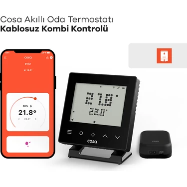 Cosa Akıllı Oda Termostatı V5 Kablosuz Kontrol ile Siyah Renk Dijital Ekran