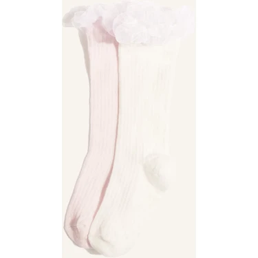 DeFacto Kız Bebek Kaydırmaz Taban 2&#x27;li Pamuklu Diz Altı Çorap