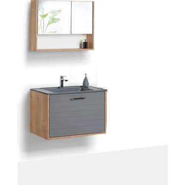 Saydam Banyo Granit Lavabolu Blaze 80 cm Alt Üst Banyo Dolabı