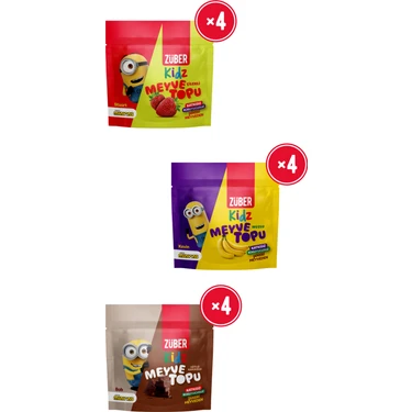 Züber Kidz Meyve Topu Deneme Paketi 42g x 12 Adet (Çilekli, Muzlu, Sütlü