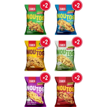 Züber Noutos Karma Paket 55g x 12 Adet (Kajun, Ege, %100 Yer Fıstığı, Yoğurt, Ekşi Krema,