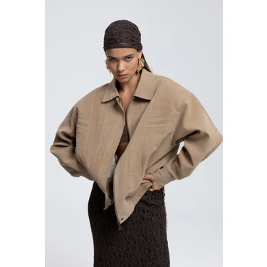 Mai Osea Unisex Koyu Bej Bomber