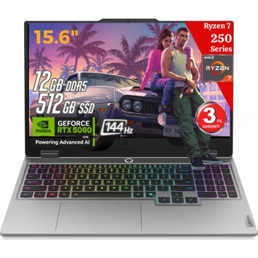 Lenovo Loq 15AHP10 Aı Amd Ryzen7 250 12GB Ddr5 512GB SSD RTX5060 8gddr7 15.6 Fhd 144Hz Freedos