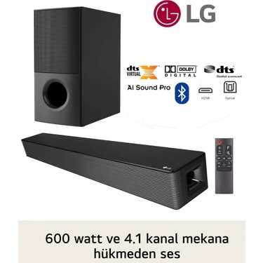 Lg Ev Sinema & Soundbar Sistem Dts Virtual: x 600W Yüksek Ses ve Kalite, 4.1 Kanal Sinema Deneyimi,