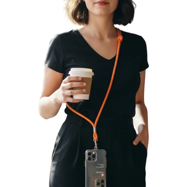 Tüm Kılıflara Uyumlu Turuncu Crossbody (Ayarlanabilir) Telefon