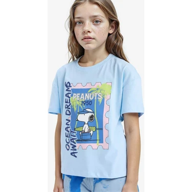 DeFacto Snoopy Relax Fit Bisiklet Yaka Kısa Kollu Tişört Kız Çocuk