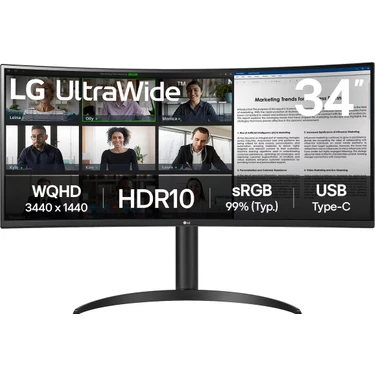 LG Ultrawide 34" 34WR55QK-B 5ms 100Hz USB Type-C  WQHD Kavisli (3440X1440) Ekran