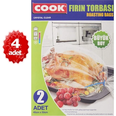 Cook Fırın Torbası - X4 Adet Büyük Boy 45 cm x 50 cm (2 Adet/kutu