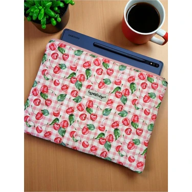 Ayza Stüdyo Kirazlı Pötikare Desenli iPad Tablet Çantası, 10-12 Inç