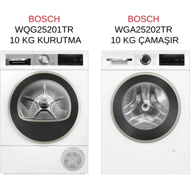 Bosch WQG25201TR 10 kg Kurutma ve WGA25202TR 10 kg Çamaşır Makinesi Beyaz Renkli 2'li