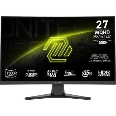 MSI Msı 27" Mag 275CQF E18 2560X1440 (Wqhd) 16:9 Curve 1500R Rapıd Va 180HZ 0.5ms Freesync Gamıng