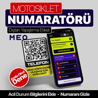 MEO Motosiklet Numaratörü - Dıştan Yapıştırma - Qr Kodlu Numaratör (Dikey