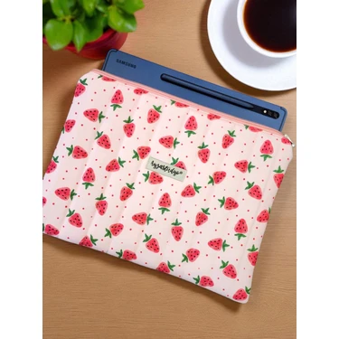 Ayza Stüdyo Çilekli Pembe iPad Tablet Çantası, 10-12 inç
