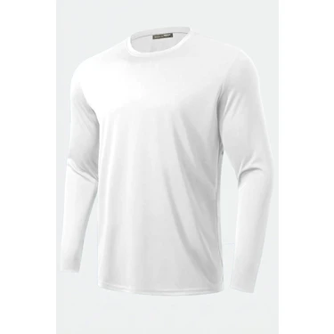 Ghassy Co. Erkek Uzun Kollu %100 Pamuklu Likralı Esnek Spor Koşu T-Shirt Beyaz Renkli Rahat