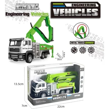 Berattoys 20 cm Metal Beton Pompası Iş Araçları Oyuncak Kamyon Iş