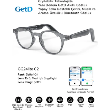 GG24C2 Getd Akıllı Gözlük – Çeviri, Müzik ve Arama Özellikli Bluetooth