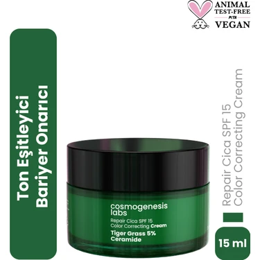 Cosmogenesis Labs Ton Eşitleyici Tiger Grass Cica Krem 15ML - Bariyer Onarıcı Nemlendirici Spf 15
