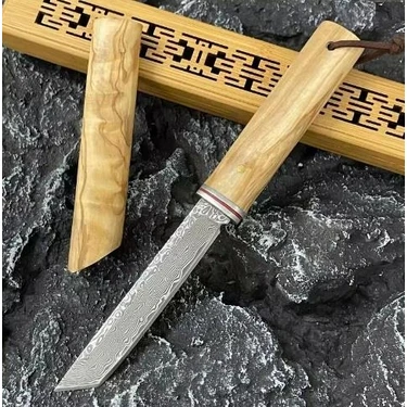 Tekinhediyelik Damascus Tanto Japon Edc Zeytin Ağacı