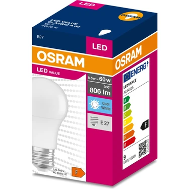 Osram LED 8.5W 6500K 806LM E27 Duy Beyaz Işık