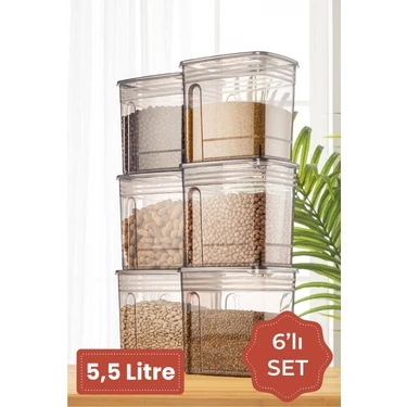 Vienev 6'lı Set 5,5 Litre Strip Mega Boy Erzak Saklama Kabı