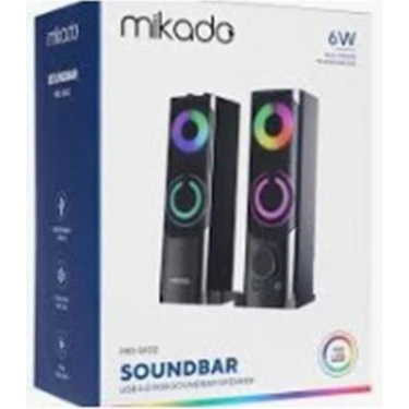 Mikado MD-S102 2.0 3WX2CH Rgb Ledli Siyah USB Soundbar Speaker