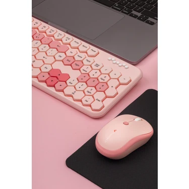 TWOTECH Petek Görünümlü Kablosuz Renkli Klavye Mouse Seti - Retro, Sessiz, Q Türkçe