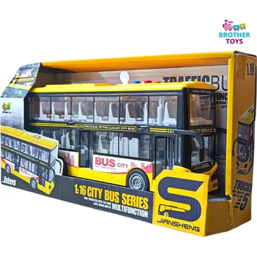 Brother Toys Turist Gezi Otobüsü Iki Katlı Ön ve Orta Kapısı Açılabilen Sesli Işıklı Oyuncak Şehir