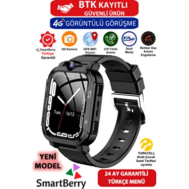 SmartBerry Z34 Görüntülü Görüşme Gps Wıfı Net Konum Gizli Dinleme Akıllı Çocuk Takip Saati Sim