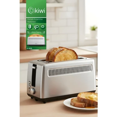 Kiwi KT-6533 Paslanmaz Çelik Ekmek Kızartma Makinesi | 6 Kademe Ayar, Iptal & Buz