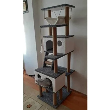 Pethomealpi Kedi Tırmalama Evi ve Oyun Platformu Ahşap ve Kumaş Malzeme ile İç Mekan Kullanımı