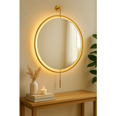 Wallover Design Büyük Boy Massivve Gold 50 cm Kablosuz Pilli LED Ayna, Makyaj Aynası, Dresuar