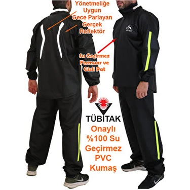 Go Out Reflektörlü Motorcu Yağmurluk Max %100 Su Geçirmez PVC Malzeme ile Güvenli