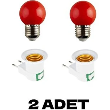 Açma Kapama Anahtarlı Duy Fişli + 1W Tasarruflu Renkli E27 LED Gece Lambası Kırmızı Işık 2