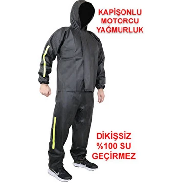 Go Out Şapkalı Kapişonlu Yağmur ve Rüzgar Geçirmez Pvc Motorcu Yağmurluk  Alt Üst Takım Dikişsiz