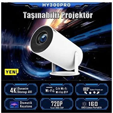 Lensun HY300 Pro 4K Taşınabilir Sinema Projeksiyon 1280*720P Ev Sineması Android Akıllı