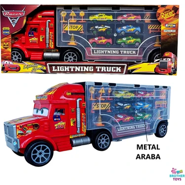Brother Toys Dev Boy 56 Cm. Metal Araba Taşıyan Şimşek Mcqueen Tır Mekkuin ve 6'lı Metal Araba + 9