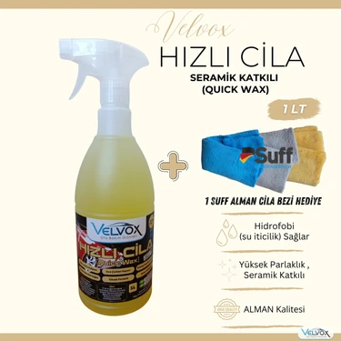 Velvox Seramik Katkılı Hızlı Cila 1 L + Alman Suff Kalın Cila Bezi (40×40) Hediye | Oto Cila &