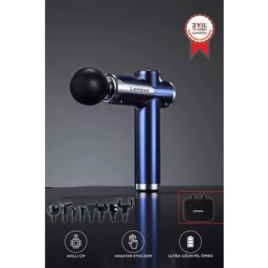 Lenovo N3 Mavi Darbeli Titreşimli Masaj Tabancası Güçlü 1800MAH Şarjlı 8 Başlıklı Egzersiz