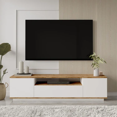 Aven Tv Ünitesi Tv Sehpası Kapaklı 180CM Çam-Beyaz