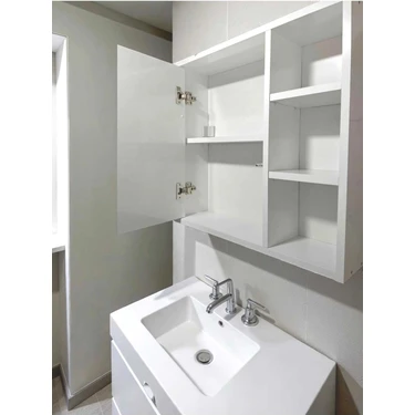 Emdief Home Aynalı Banyo Dolabı Tek Kapaklı Iki Raflı 60X65X15