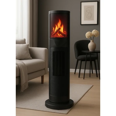 Hoogar German 2075 L Black Oben Seri OLED Şömineli Ekran Dijital Kule Tipi Seramik Fanlı