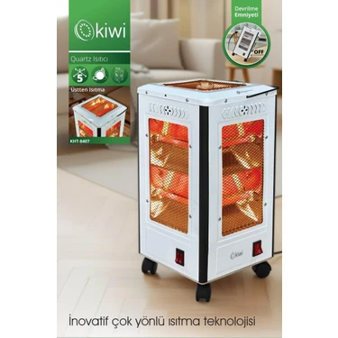 Kiwi KHT-8407 Quartz Isıtıcı 5 Yönlü Isıtma & Enerji Tasarruflu Kuvars Tüp & Taşınabilir