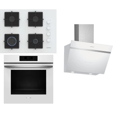 Siemens Beyaz Ankastre Set (HJ852GYW0T Kendini Temizleyen Fırın EO7C2PP30O 67 cm Ocak LC66KPJ20T