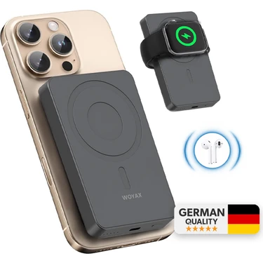 Woyax All In Magsafe Powerbank 10.000MAH 20W Hızlı Taşınabilir Şarj Cihazı Saat Kulaklık iPhone